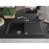 Mexen Leo 1-bowl granite sink with drainer and Duo kitchen faucet, black - 6501-77-671701-07