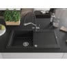 Mexen Leo granite sink 1-bowl with drainer and Duo kitchen tap, black - 6501-77-671701-07