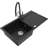 Mexen Leo 1-bowl granite sink with drainer and Duo kitchen faucet, black - 6501-77-671701-07