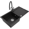 Mexen Leo granit sink 1-bowl with drainer and Duo kitchen faucet, black - 6501-77-671701-07