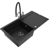 Mexen Leo granite single-bowl sink with drainer and Duo kitchen faucet, black - 6501-77-671701-07-B