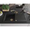 Mexen Leo 1-bowl granite sink with drainer and Duo kitchen faucet, black - 6501-77-671701-57-G
