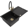 Mexen Leo 1-bowl granite sink with drainer and Duo kitchen faucet, black - 6501-77-671701-57-G
