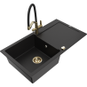 Mexen Leo granite sink 1-bowl with drainer and kitchen faucet Duo, black - 6501-77-671701-57-G