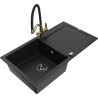 Mexen Leo granite kitchen sink 1-bowl with drainer and Duo faucet, black - 6501-77-671701-57-B