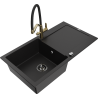 Mexen Leo granite kitchen sink 1-bowl with drainer and kitchen faucet Duo, black - 6501-77-671701-57-B