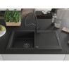 Mexen Leo granite kitchen sink 1-bowl with drainer and Duo faucet, black - 6501-77-671701-70-B