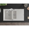 Mexen Matias granite sink 1.5-bowl with drainer and Duo kitchen faucet, white - 6502-20-671701-02