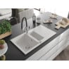 Mexen Matias 1.5-compartment granite sink with a drip tray and kitchen mixer tap Duo, White - 6502-20-671701-07