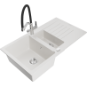 Mexen Matias granite kitchen sink 1.5-bowl with drainer and Duo kitchen faucet, white - 6502-20-671701-07