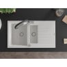 Mexen Matias 1.5-compartment granite sink with a drip tray and kitchen mixer tap Duo, White - 6502-20-671701-07