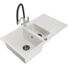 Mexen Matias 1.5-bowl Granite Sink with Drainer and Duo Kitchen Faucet, White - 6502-20-671701-07-B