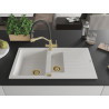 Mexen Matias granite sink 1.5-bowl with drainer and Duo kitchen faucet, white - 6502-20-671701-57-G