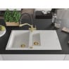 Mexen Matias granite sink 1.5-bowl with drainer and Duo kitchen tap, white - 6502-20-671701-57-G