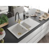 Mexen Matias granite sink 1.5-bowl with drainer and Duo kitchen faucet, white - 6502-20-671701-57-G