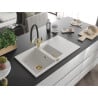 Mexen Matias granite sink 1.5-bowl with drainer and Duo kitchen tap, white - 6502-20-671701-57-G