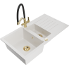 Mexen Matias 1.5-bowl granite kitchen sink with drainer and Duo kitchen faucet, white - 6502-20-671701-57-G