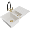 Mexen Matias granite sink 1.5-bowl with drainer and Duo kitchen tap, white - 6502-20-671701-57-G