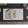 Mexen Matias granite sink 1.5-bowl with drainer and Duo kitchen faucet, white - 6502-20-671701-57-G
