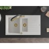 Mexen Matias granite sink 1.5-bowl with drainer and Duo kitchen tap, white - 6502-20-671701-57-G