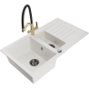 Mexen Matias granite sink 1.5-bowl with drainer and Duo kitchen tap, white - 6502-20-671701-57-B