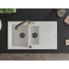 Mexen Matias 1.5-bowl granite sink with drainer and Duo kitchen faucet, white - 6502-20-671701-57-B