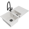 Mexen Matias 1.5-compartment granite sink with a drip tray and kitchen mixer tap Duo, White - 6502-20-671701-70-B