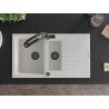 Mexen Matias granite sink 1.5-bowl with drainer and kitchen faucet Duo, white - 6502-20-671701-70-B