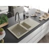 Mexen Matias 1.5-compartment granite sink with a drip tray and kitchen mixer tap Duo, Beige - 6502-69-671701-07
