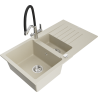Mexen Matias 1.5-compartment granite sink with a drip tray and kitchen mixer tap Duo, Beige - 6502-69-671701-07