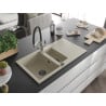 Mexen Matias granite sink 1.5-bowl with drainer and Duo kitchen faucet, beige - 6502-69-671701-07-B