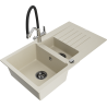 Mexen Matias granite sink 1.5-bowl with drainer and Duo kitchen faucet, beige - 6502-69-671701-07-B