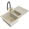 Mexen Matias 1.5-bowl granite sink with drainer and Duo kitchen faucet, beige - 6502-69-671701-57-G