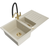 Mexen Matias granite sink 1.5-bowl with drainer and Duo kitchen faucet, beige - 6502-69-671701-57-G