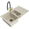 Mexen Matias 1.5-Bowl Granite Sink with Drainer and Duo Kitchen Tap, Beige - 6502-69-671701-57-B