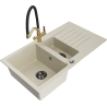 Mexen Matias 1.5-compartment granite sink with a drip tray and kitchen mixer tap Duo, Beige - 6502-69-671701-57-B