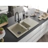 Mexen Matias 1.5-bowl granite kitchen sink with drainer and Duo kitchen faucet, beige - 6502-69-671701-70-B