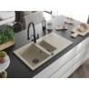 Mexen Matias granite sink 1.5-bowl with drainer and Duo kitchen faucet, beige - 6502-69-671701-70-B