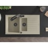 Mexen Matias 1.5-bowl granite kitchen sink with drainer and Duo kitchen faucet, beige - 6502-69-671701-70-B