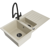 Mexen Matias granite sink, 1.5-bowl with drainer and Duo kitchen tap, beige - 6502-69-671701-70-B