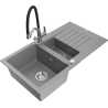 Mexen Matias granite sink 1.5-bowl with drainer and Duo kitchen faucet, gray - 6502-71-671701-07