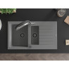Mexen Matias granite kitchen sink 1.5-bowl with drainer and Duo kitchen faucet, gray - 6502-71-671701-07-B