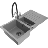 Mexen Matias 1.5-bowl granite sink with drainer and Duo kitchen faucet, gray - 6502-71-671701-07-B
