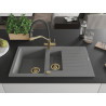 Mexen Matias granite sink 1.5-bowl with drainer and Duo kitchen faucet, gray - 6502-71-671701-57-G