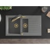 Mexen Matias 1.5-bowl granite sink with drainer and Duo kitchen tap, grey - 6502-71-671701-57-G