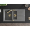 Mexen Matias granite sink 1.5-bowl with drainer and Duo kitchen faucet, gray - 6502-71-671701-57-G
