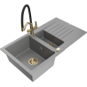 Mexen Matias 1.5-bowl granite sink with drainer and Duo kitchen tap, grey - 6502-71-671701-57-G