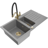 Mexen Matias 1.5-compartment granite sink with a drip tray and kitchen mixer tap Duo, Grey - 6502-71-671701-57-G