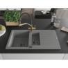 Mexen Matias granite sink 1.5-bowl with drainer and Duo kitchen faucet, gray - 6502-71-671701-57-B