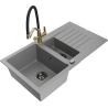 Mexen Matias 1.5-compartment granite sink with a drip tray and kitchen mixer tap Duo, Grey - 6502-71-671701-57-B